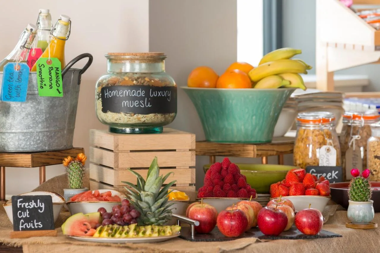 Breakfast table with fresh fruit and nuts at Hotel Indigo Cardiff